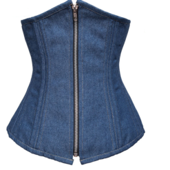 Frontal Zipper Blue Denim Underbust Corset