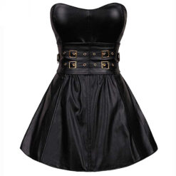 Corset Strapless Faux Leather Mini Dress Black