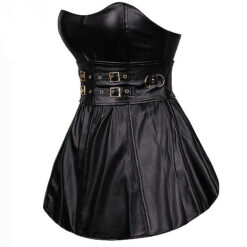 Corset Strapless Faux Leather Mini Dress Black