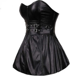 Corset Strapless Faux Leather Mini Dress Black