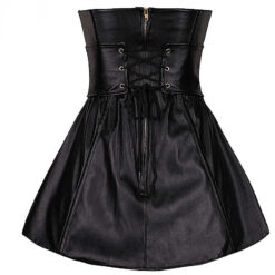 Corset Strapless Faux Leather Mini Dress Black
