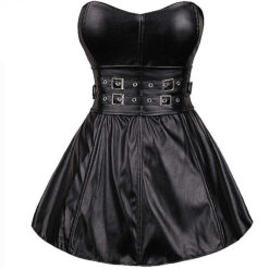 Corset Strapless Faux Leather Mini Dress Black