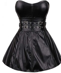 Corset Strapless Faux Leather Mini Dress Black