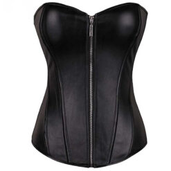 Overbust Bonded Leather Front Zipper Corset