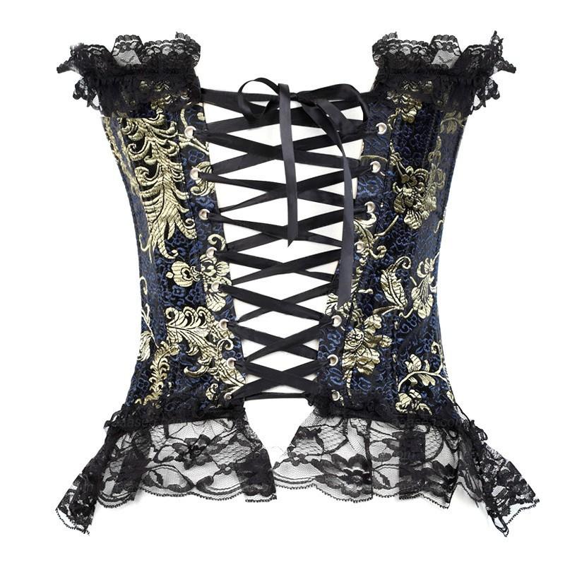 Flowered Golden Boned Satin Overbust Corset